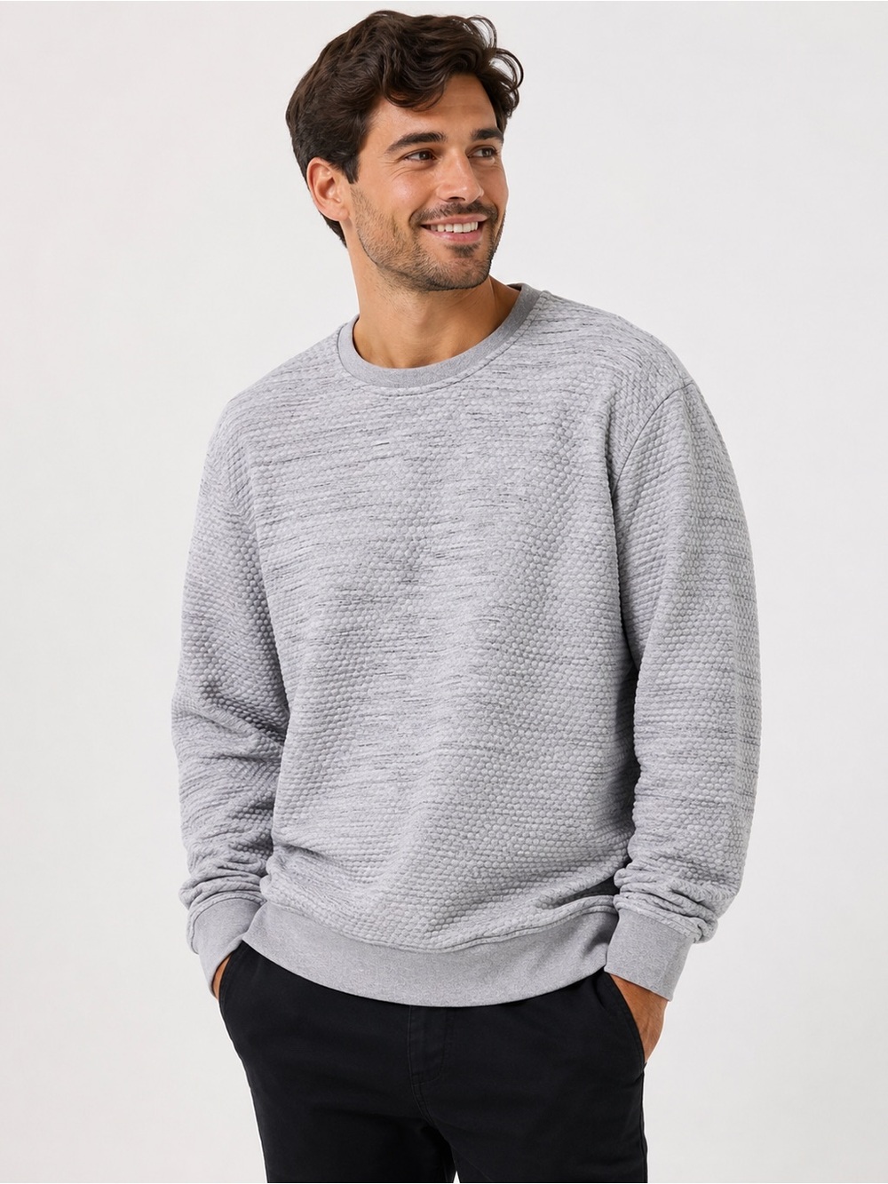 Alfani Light Gray Textured Crewneck Sweater